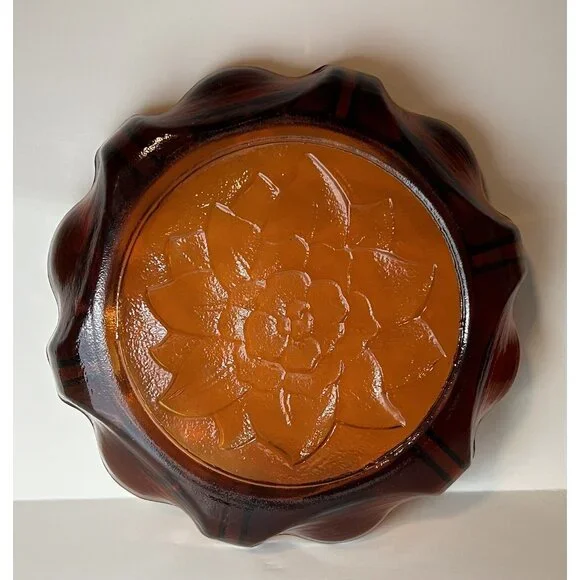 Vintage Amber Ashtray Paint Brush Trinket Coin Dish Indiana Glass MCM Heavy - Picture 5 of 11